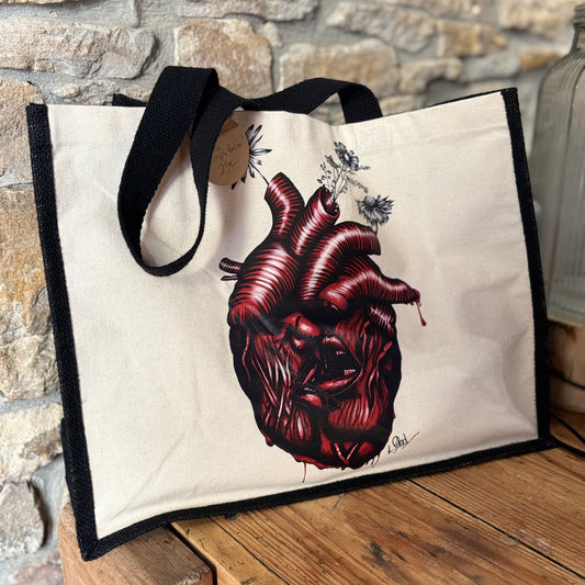 Sac-Cabas-coton-bicolor-noir-le-cœur-sanglant-le-corps-beau